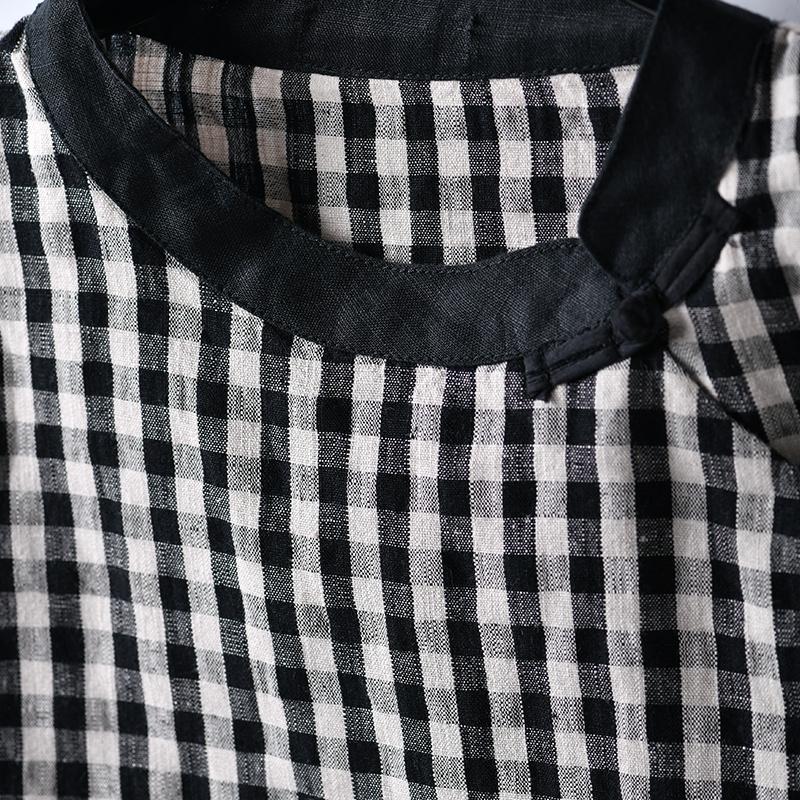 Buykud Retro Plaid Spliced Comfortable Pullover Blouse