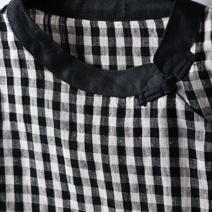 Buykud Retro Plaid Spliced Comfortable Pullover Blouse
