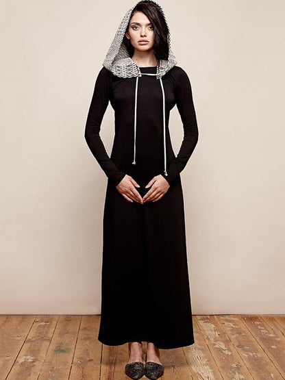 Hooded Backless Long Sleeves Maxi Dress