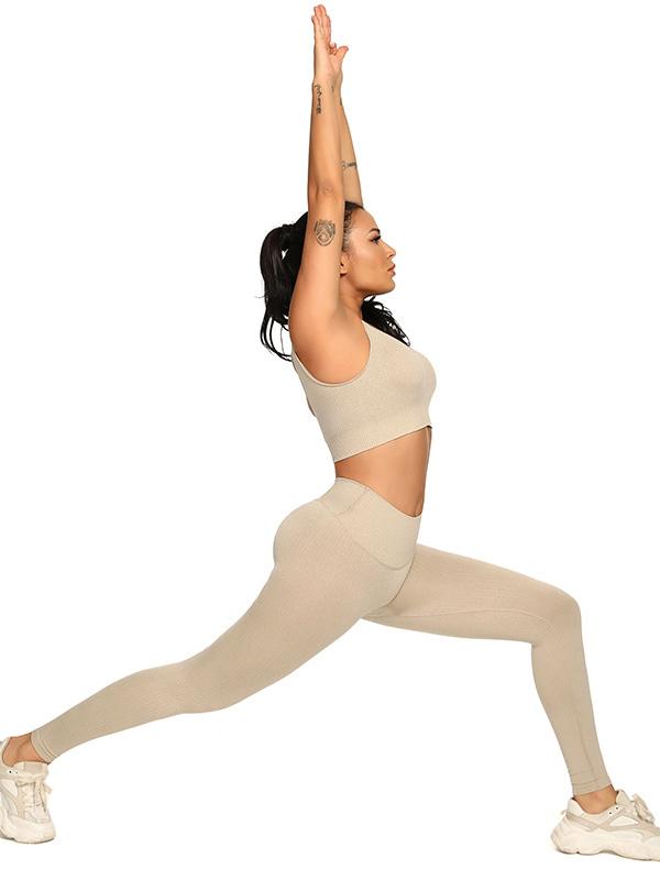 Solid Color High-Waisted Wrap Bra&Leggings Yoga Suits