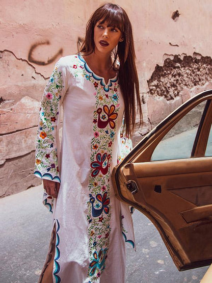 Pink Blue Fairy Sleeves Embroidered Maxi Dress