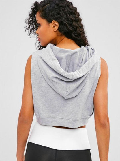 Solid Sleeveless Crop Hoodies & Jackets Tops