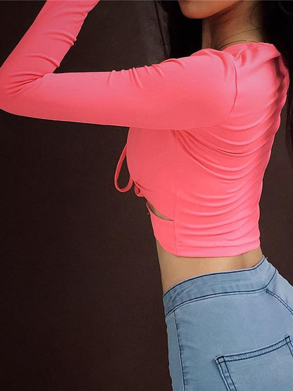 Cropped Hollow Drawstring Tees