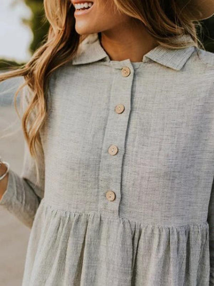 Solid Lapel Seven Sleeves Midi Dress