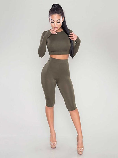 Solid Long Sleeve Tee And Leggings Suits