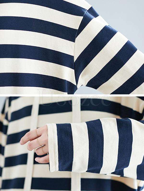 Casual Striped Hoodie Sweatshirt Dress