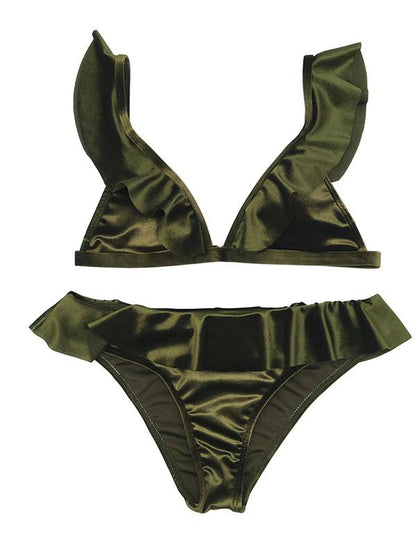 Flounce Sexy Solid Bikinis