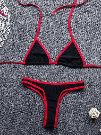 Sexy Triangles  Hemming Bandage Split Type Bikini Swimsuit