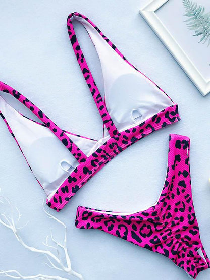 Leopard Printed Spaghetti-neck Bikini Set