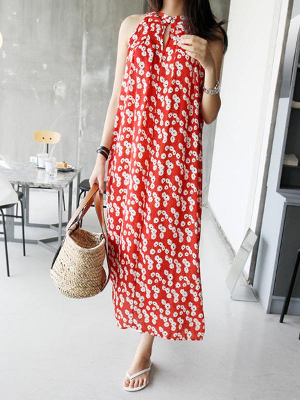 Floral Sleeveless Plus Size Midi Dresses