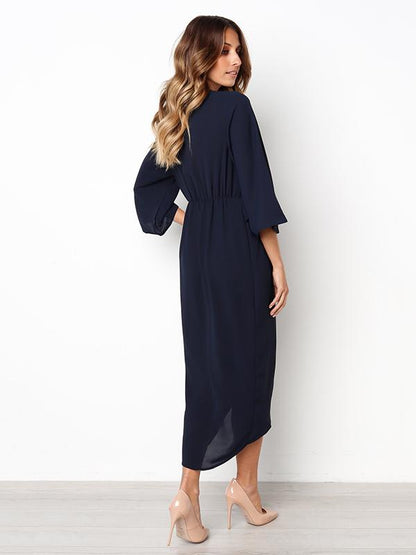 Solid Color Bandage Fabala Long Sleeves Midi Dress
