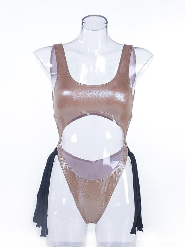 Tasseled Metal Ring Siamese Swimwear