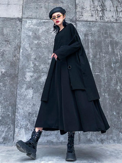 Black Loose Cropped Midi Dress