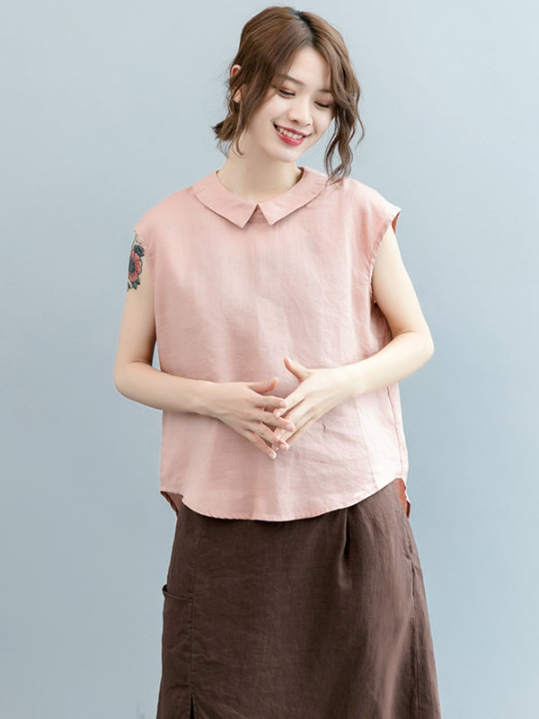 Simple Solid Color Lapel Cap Sleeve Vest Top