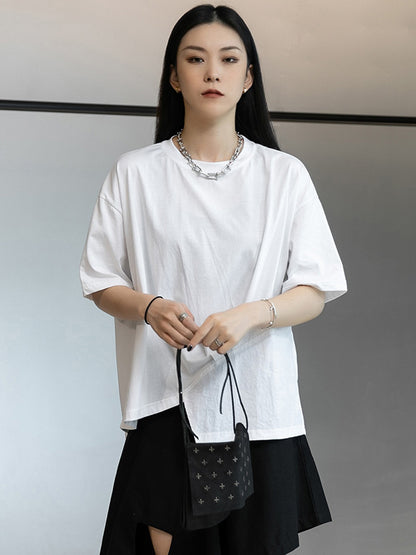 Stylish White Round-Neck Asymmetric Split-Joint T-Shirt