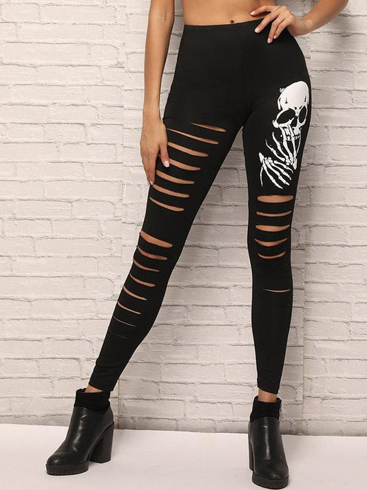 Printed Skull Hole Tight Fitting Legging