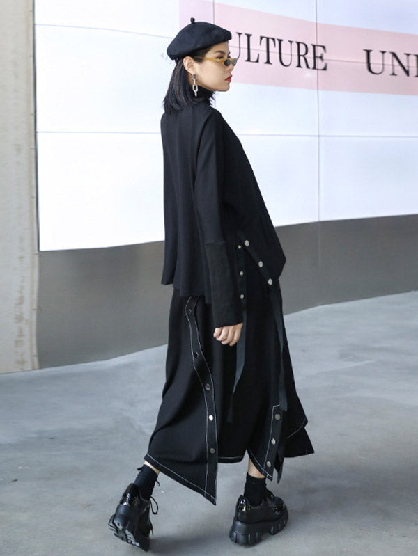 Stylish Selection Long Sleeves Buttoned Split-Side High-Neck Sweatshirt Tops