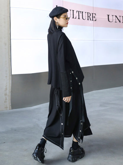 Stylish Selection Long Sleeves Buttoned Split-Side High-Neck Sweatshirt Tops