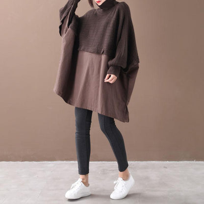 Buykud Batwing Sleeve Spliced Loose Warm Shirt