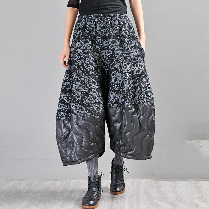 Buykud Casual Spliced Jacquard Loose Wide Leg Pants