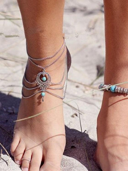 Vintage Turquoise Multilayer Tassels Footchain Accessories