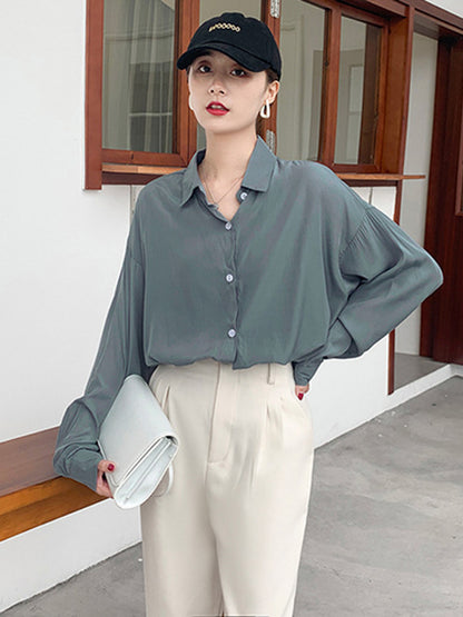 Original Solid Color Thin Lapel Blouses&Shirts Tops