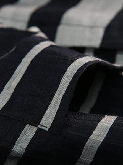 Vintage Loose Striped Stand Collar Shirt