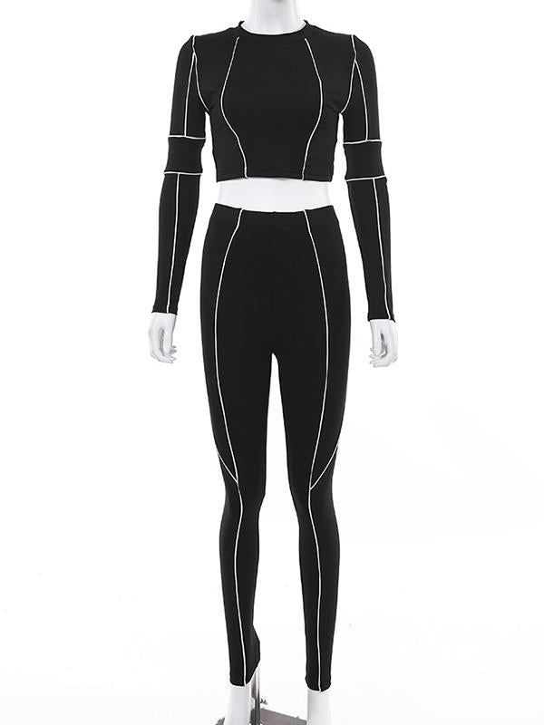 Line Split-joint Sports Tee&Leggings Suits