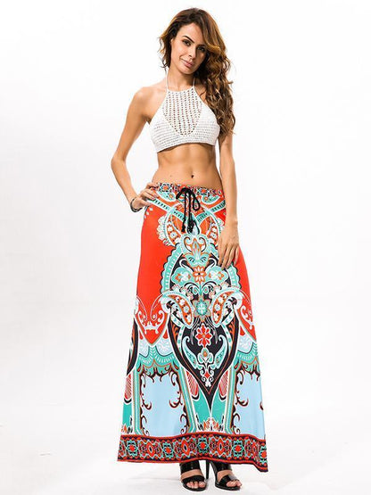 Ethnic-style Floral Big Hemline Skirt Bottoms