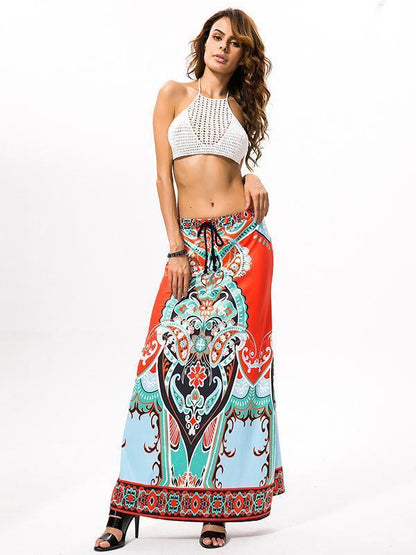 Ethnic-style Floral Big Hemline Skirt Bottoms