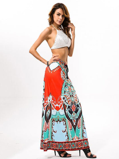 Ethnic-style Floral Big Hemline Skirt Bottoms