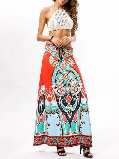 Ethnic-style Floral Big Hemline Skirt Bottoms