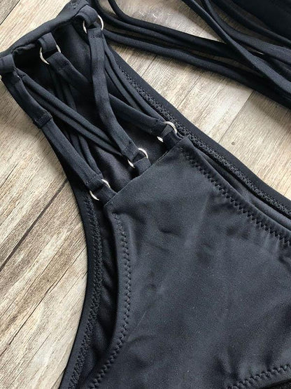 Solid Color Bandage Bikini Swimsuit
