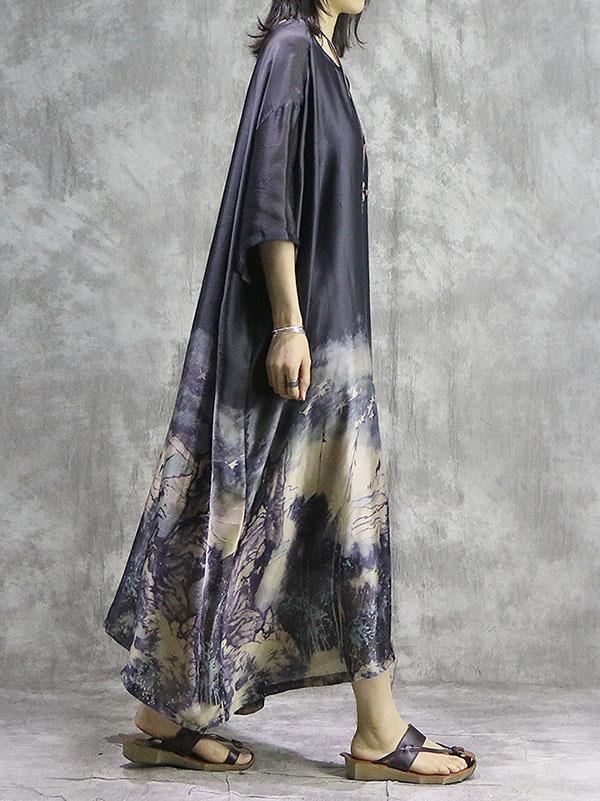 Literary Silk Split-joint 2-Pieces Long Dress
