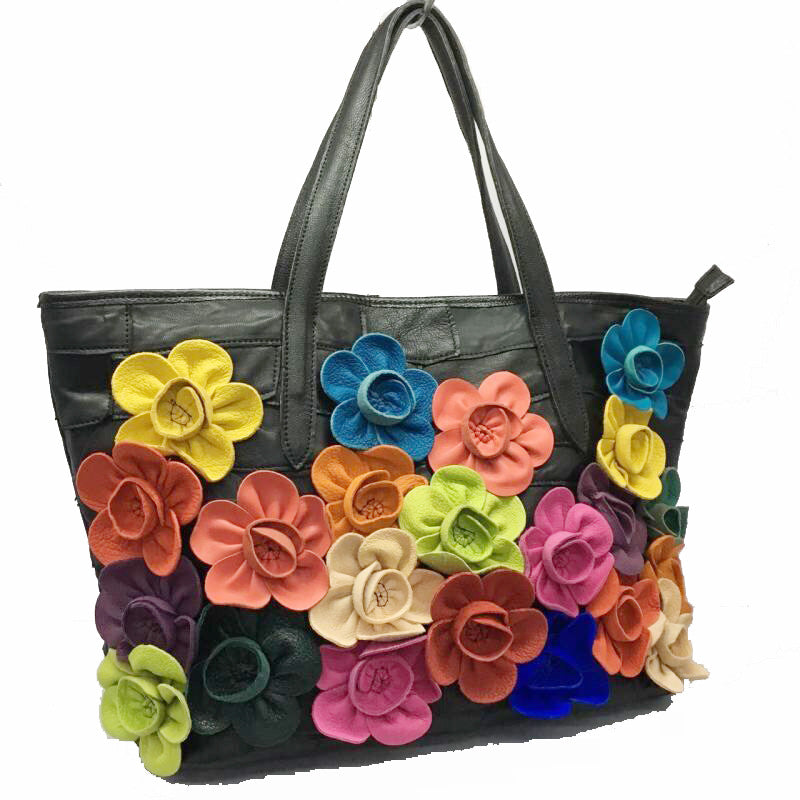 One shoulder messenger bag women's handbag color matching flower sheepskin bag