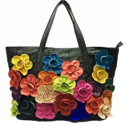 One shoulder messenger bag women's handbag color matching flower sheepskin bag