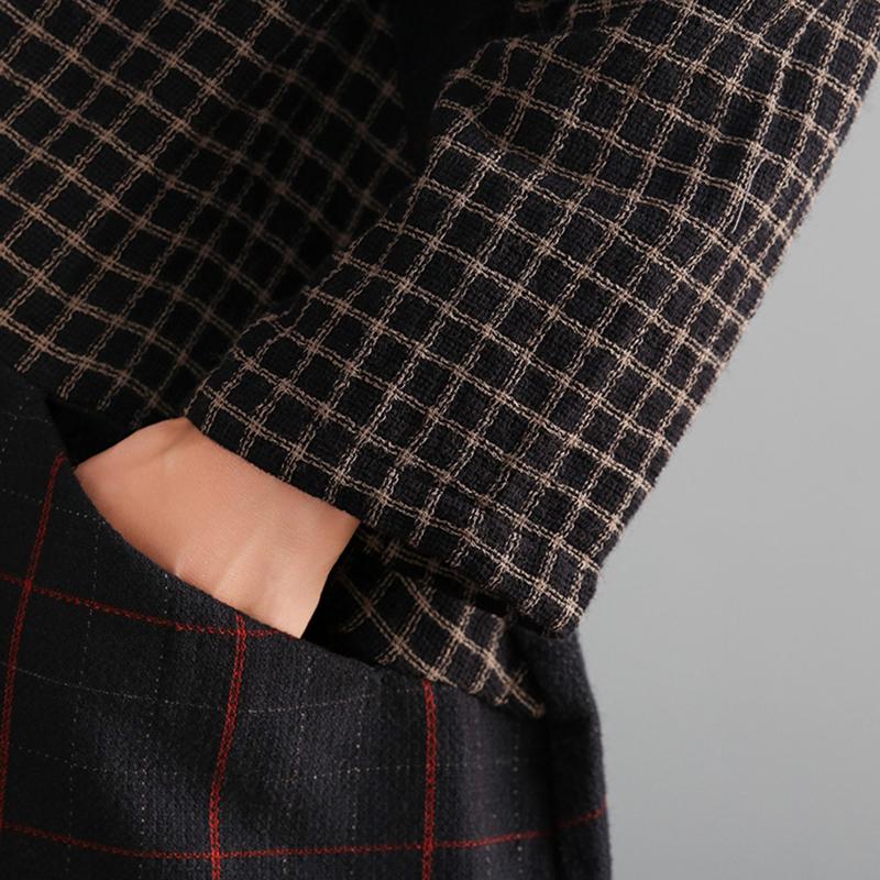 Buykud Cross Splicing Plaid Lacing Retro Casual Dress