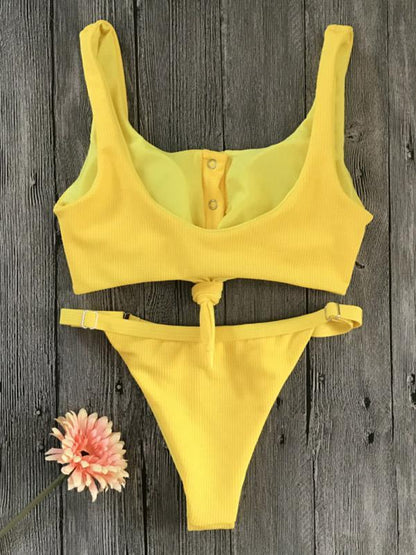 Plain Bandeau Ribbed Bikinis Swimwear