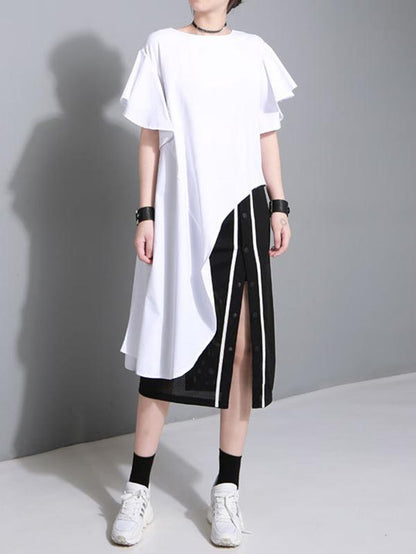 Oversize Asymmetric Falbala Split-joint T-Shirt