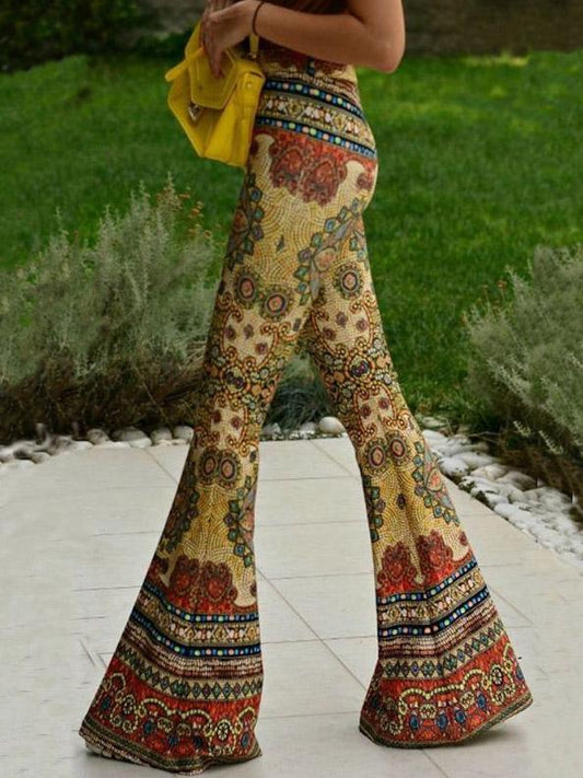 Fashion Vintage Floral Bell-bottoms Casual Pants