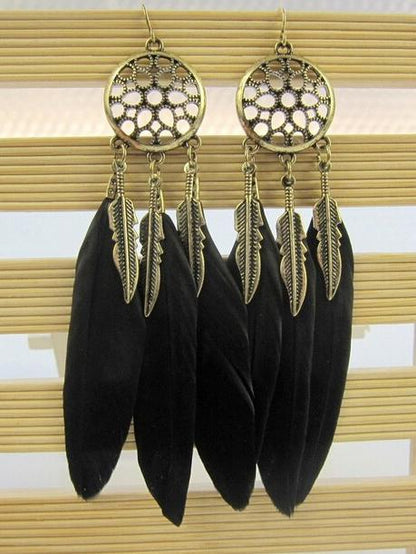 Retro Bohemia Feather Tassels Hollow Earrings