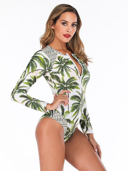 Zipper Palm Printing One Piece Wetsuit