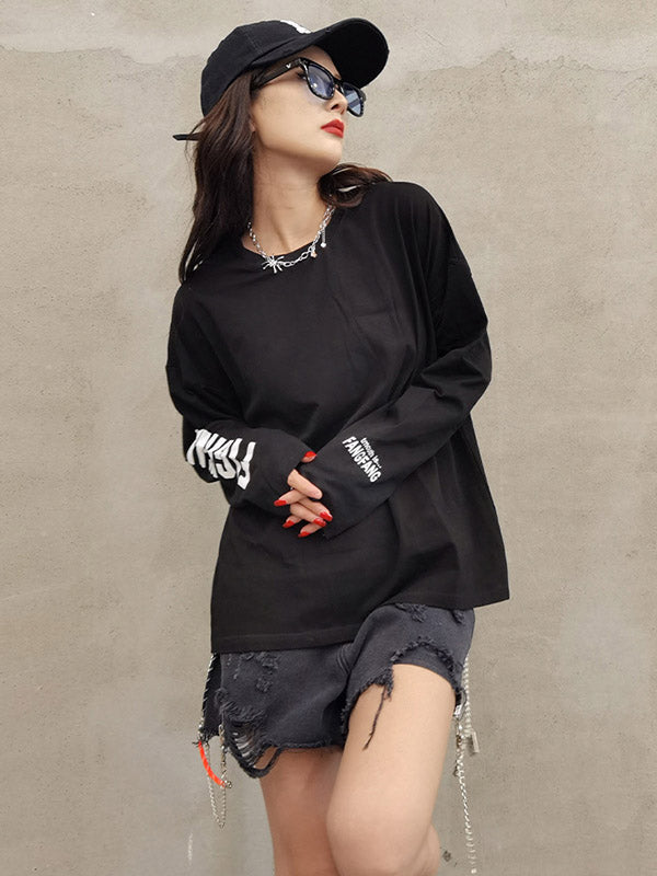 Simple Round-Neck Letter Printed Long Sleeves Sweatshirts