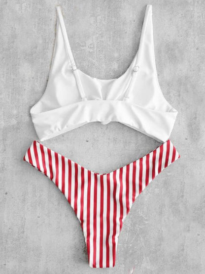 White Top With Striped Panty Bikini Set