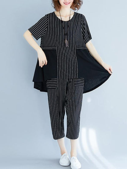 FASHION LOOSE PLUS SIZE STRIPES SUITS