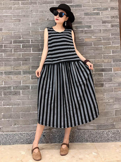 Striped Sleeveless Split-joint Dress