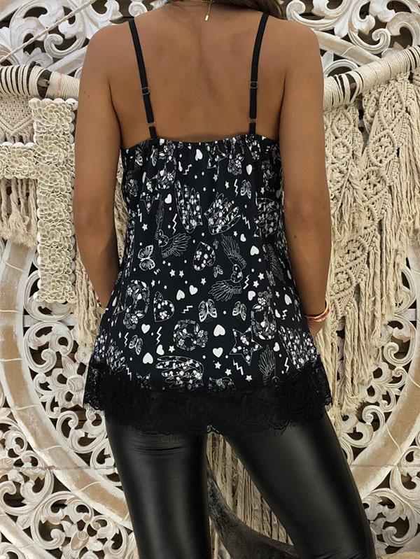 Sexy Lace Printed Spaghetti-neck Vest