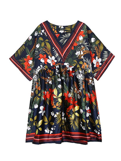 Casual Retro Printed Collect Waist Mini Dress