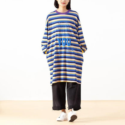 Casual Print Stripe O-neck Loose Top