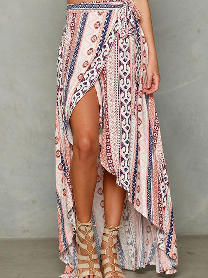 Pretty Bohemia Stripe Front Split Long Skirt Bottoms